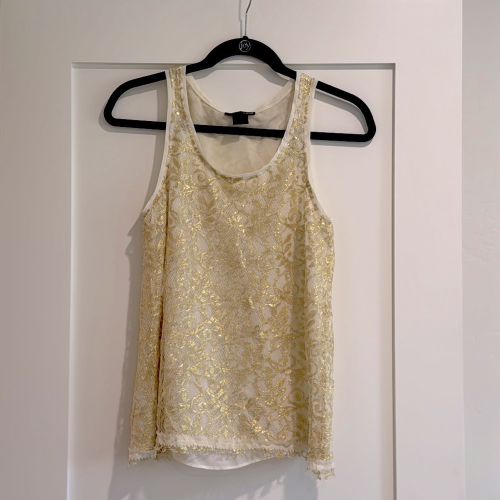 AQUA - Metallic Gold Lace Tank - Size XS